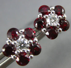 ESTATE 1.83CT DIAMOND & AAA RUBY 18KT WHITE GOLD 3D FLOWER CLASSIC STUD EARRINGS