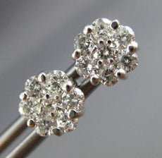 ESTATE .75CT ROUND DIAMOND 14KT WHITE GOLD CLASSIC FLOWER CLUSTER STUD EARRINGS