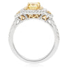ESTATE 1.39CT WHITE & FANCY YELLOW DIAMOND 18KT 2 TONE GOLD HALO ENGAGEMENT RING
