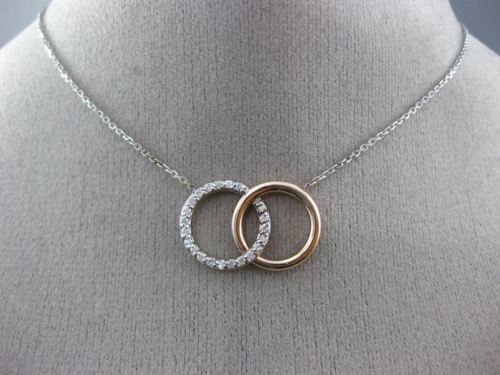 ESTATE .38CT DIAMOND 14KT WHITE & ROSE GOLD 3D CLASSIC CIRCLE LOVE KNOT NECKLACE