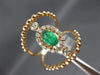 ESTATE LARGE .76CT DIAMOND & AAA EMERALD 14KT ROSE GOLD 3D OVAL BEADED FUN RING