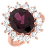 ESTATE 7.10CT DIAMOND & AAA RHODOLITE 14KT ROSE GOLD 3D OVAL HALO FLOWER RING