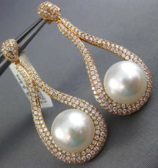 EXTRA LARGE 3.45CT DIAMOND & AAA SOUTH SEA PEARL 18KT ROSE GOLD HANGING EARRINGS