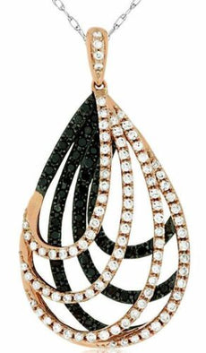 .83CT WHITE & BLACK DIAMOND 14KT ROSE GOLD MULTI ROW TEAR DROP FLOATING PENDANT