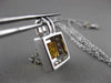 ESTATE LARGE .16CT DIAMOND & CITRINE 14K WHITE GOLD HALO SQUARE FLOATING PENDANT