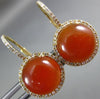 ESTATE 7.30CT DIAMOND & RED AGATE 14KT YELLOW GOLD ROUND HALO LEVERBACK EARRINGS