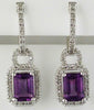 2.20CT DIAMOND & AAA AMETHYST 14KT WHITE GOLD 3D EMERALD CUT HANGING EARRINGS