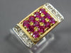 ANTIQUE WIDE 1.62CT ROSE CUT DIAMOND & RUBY 14K TWO TONE GOLD OPEN FILIGREE RING