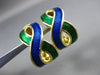 ESTATE 18KT YELLOW GOLD 3D BLUE & GREEN ENAMEL INFINITY CLIP ON EARRINGS #24673
