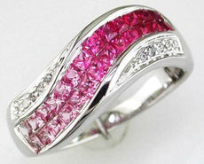 1.35CT DIAMOND & AAA PINK SAPPHIRE 14KT WHITE GOLD 3D RAINBOW ANNIVERSARY RING