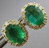 ESTATE 2.12CT DIAMOND & AAA EMERALD 14KT YELLOW GOLD 3D OVAL HALO STUD EARRINGS