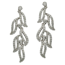 ESTATE LARGE 1.08CT DIAMOND 18KT WHITE GOLD CLASSIC MULTI LEAF HANGING EARRINGS