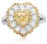 ESTATE 2.50CT WHITE & FANCY YELLOW DIAMOND 18K GOLD HEART SHAPED ENGAGEMENT RING