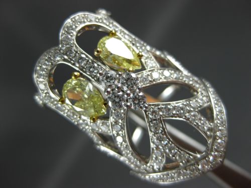 ESTATE EXTRA LARGE 3.38CT WHITE & FANCY YELLOW DIAMOND 18KT TWO TONE GOLD RING