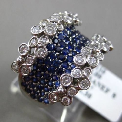 ANTIQUE MASSIVE 2.30CT DIAMOND & AAA SAPPHIRE 18KT WHITE GOLD ETOILE FLORAL RING