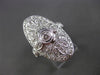 ANTIQUE LARGE 1.20CT DIAMOND 14KT WHITE GOLD 3D OVAL FILIGREE MILGRAIN RING