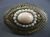 ANTIQUE LARGE AAA PEARL & CORAL 14KT YELLOW GOLD 3D OVAL FLOATING PENDANT BROOCH