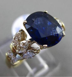 ANTIQUE LARGE 3.64CT DIAMOND & SAPPHIRE 14KT YELLOW GOLD 3D OVAL ENGAGEMENT RING