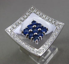 ESTATE MASSIVE 1.75CT DIAMOND & AAA BLUE SAPPHIRE 18KT WHITE GOLD 3D SQUARE RING