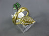ESTATE LARGE .46CT DIAMOND & AAA TSAVORITE 14KT YELLOW GOLD 3D DOUBLE LEAF RING