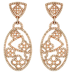 ESTATE LARGE 2.12CT DIAMOND 14KT ROSE GOLD FLOWER OPEN FILIGREE HANGING EARRINGS