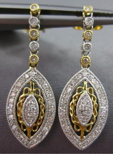 ESTATE .50CT DIAMOND 14KT WHITE & YELLOW GOLD FILIGREE MILGRAIN HANGING EARRINGS