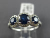 ESTATE 1.55CT DIAMOND & AAA SAPPHIRE 14K WHITE GOLD THREE STONE ANNIVERSARY RING