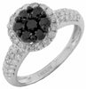 ESTATE 1.32CT WHITE & BLACK DIAMOND 14KT WHITE GOLD CLUSTER FLOWER HALO FUN RING