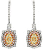 ESTATE 1.41CT WHITE FANCY YELLOW & PINK DIAMOND 14KT WHITE GOLD FLOWER EARRINGS