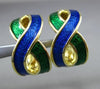 ESTATE 18KT YELLOW GOLD 3D BLUE & GREEN ENAMEL INFINITY CLIP ON EARRINGS #24673
