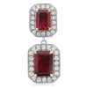 GIA 5.06CT DIAMOND & AAA RUBY 18K TWO TONE GOLD 3D HEXGAON HALO HANGING EARRINGS