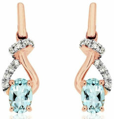 .95CT DIAMOND & AAA AQUAMARINE 14KT WHITE & ROSE GOLD 3D OVAL & ROUND EARRINGS