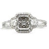 ESTATE .39CT DIAMOND 18KT WHITE GOLD 3D CUSHION 2 ROW SEMI MOUNT ENGAGEMENT RING