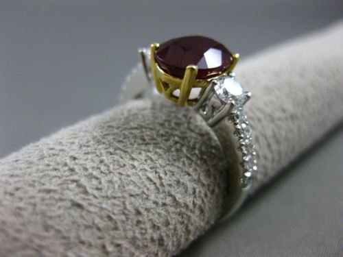 ESTATE 3.42CT DIAMOND & AAA RUBY 18KT 2 TONE GOLD 3D THREE STONE ENGAGEMENT RING