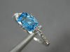 ESTATE 1.0CT DIAMOND & AAA BLUE TOPAZ 14K WHITE GOLD 3D CLUSTER RECTANGULAR RING