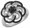 ESTATE 1.05CT WHITE & BLACK DIAMOND 14KT WHITE GOLD 3D FLOWER ROSE FUN RING