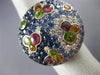 ESTATE EXTRA LARGE 5.90CT DIAMOND & MULTI COLOR SAPPHIRE 14KT WHITE GOLD 3D RING