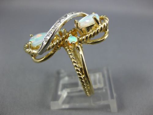 ANTIQUE LARGE .07CT OLD MINE DIAMOND & AAA OPAL 14K GOLD 3D INFINITY RING #26556