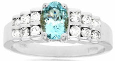1.03CT DIAMOND & AAA AQUAMARINE 14KT WHITE GOLD 3D OVAL PYRAMID ENGAGEMENT RING