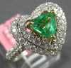 ESTATE LARGE 1.6CT DIAMOND & AAA EMERALD 18K TWO TONE GOLD HEART ENGAGEMENT RING