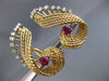 ANTIQUE LARGE 2.60CT DIAMOND & AAA RUBY 18K 2 TONE GOLD 3D LEAF CLIP ON EARRINGS