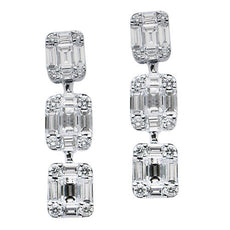 ESTATE 1.44CT DIAMOND 18K WHITE GOLD SQUARE PAST PRESENT FUTURE HANGING EARRINGS