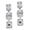 ESTATE 1.44CT DIAMOND 18K WHITE GOLD SQUARE PAST PRESENT FUTURE HANGING EARRINGS