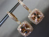 ESTATE LARGE 4.68CT DIAMOND & AAA MORGANITE 14K YELLOW GOLD SQUARE HALO EARRINGS