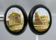 ANTIQUE 14K YELLOW GOLD 3D MOSAIC OVAL ROMAN VICTORIAN EARRINGS BEAUTIFUL! 24656