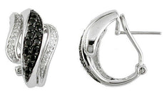 .70CT WHITE & BLACK DIAMOND 14KT WHITE GOLD PAVE LOVE KNOT LEAF CLIP ON EARRINGS