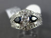 ESTATE 1.57CT DIAMOND & SAPPHIRE 14KT WHITE GOLD 3D 3 STONE LOVE ENGAGEMENT RING