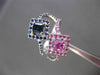 ANTIQUE 3.58CT PINK & BLUE SAPPHIRE 18KT WHITE GOLD 3D SQUARE HALO WAVE FUN RING