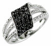 .83CT WHITE & BLACK DIAMOND 14KT WHITE GOLD 3D THREE ROW LEAF PAVE FUN RING