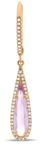 1.29CT DIAMOND & AAA PINK AMETHYST 14KT ROSE GOLD PEAR SHAPE LEVERBACK EARRINGS